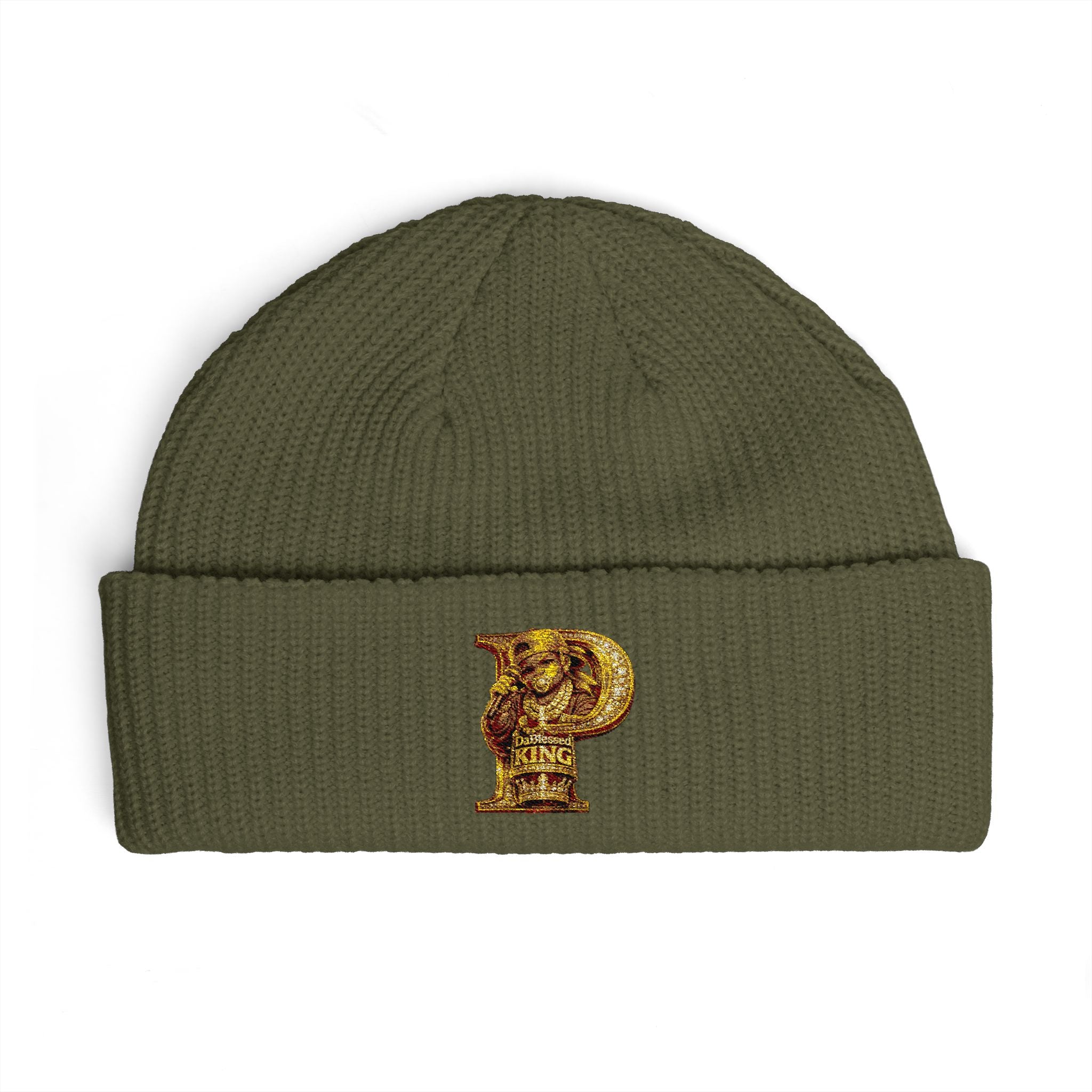 Embroidered Gold 'P' Cuff Beanie — Stylish Initial Knit Hat