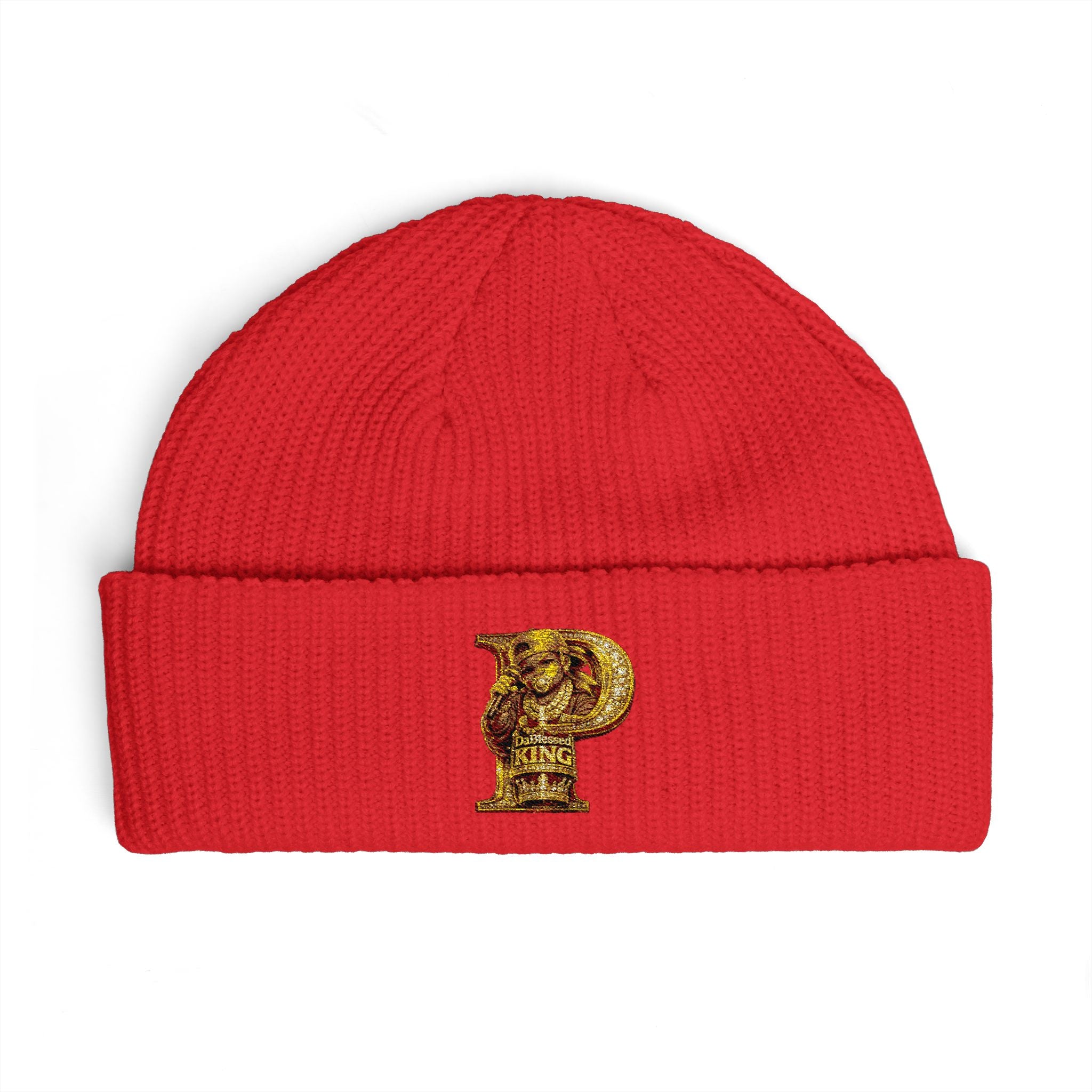 Embroidered Gold 'P' Cuff Beanie — Stylish Initial Knit Hat