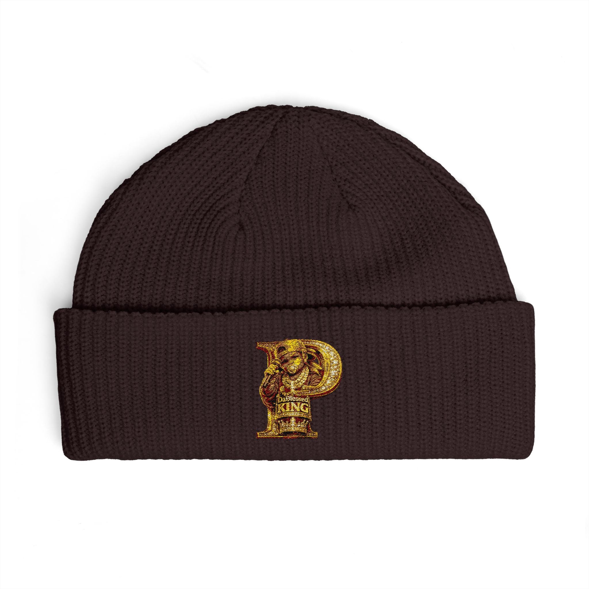 Embroidered Gold 'P' Cuff Beanie — Stylish Initial Knit Hat