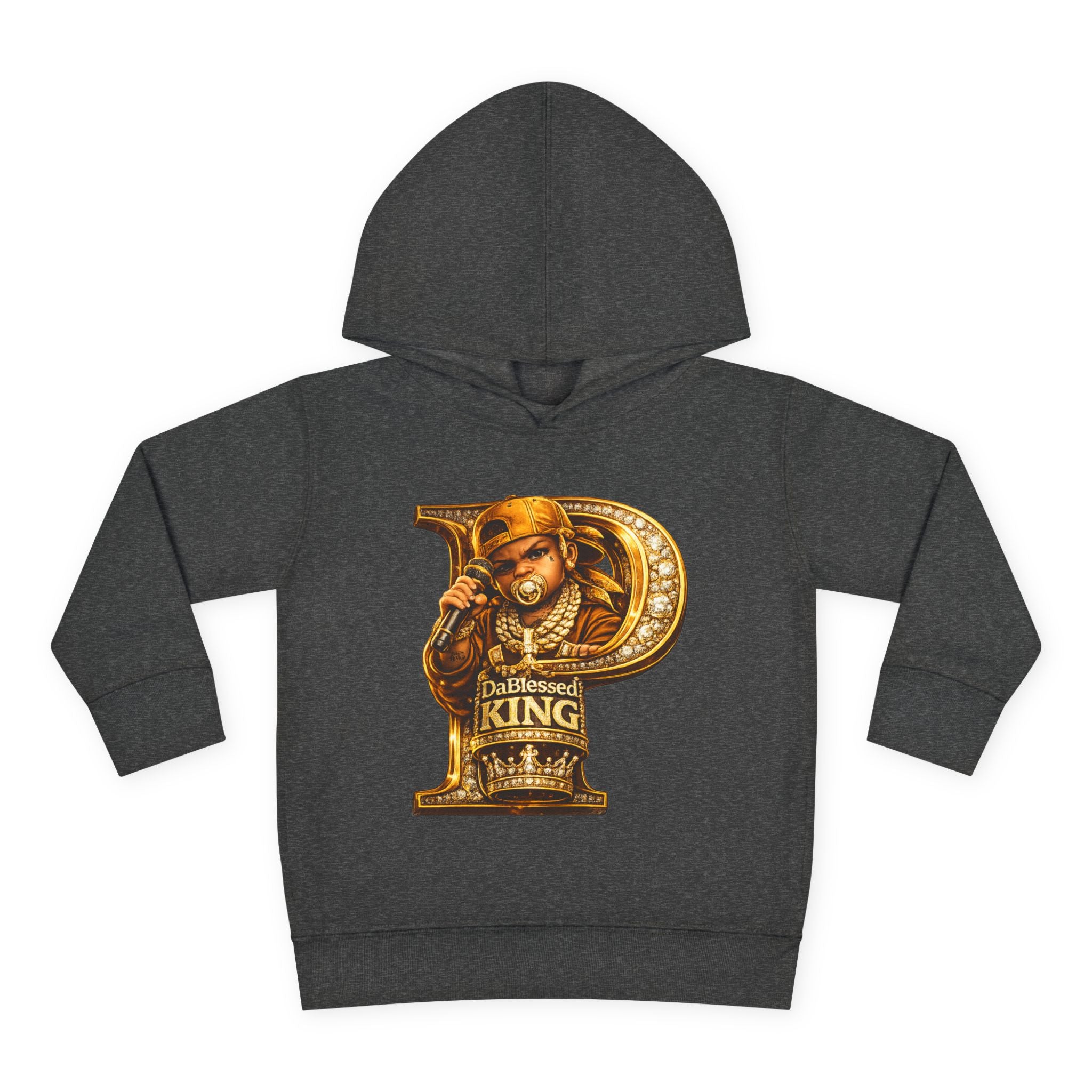 Toddler Hoodie — "Dablessed King" Gold Rapper Bear Graphic