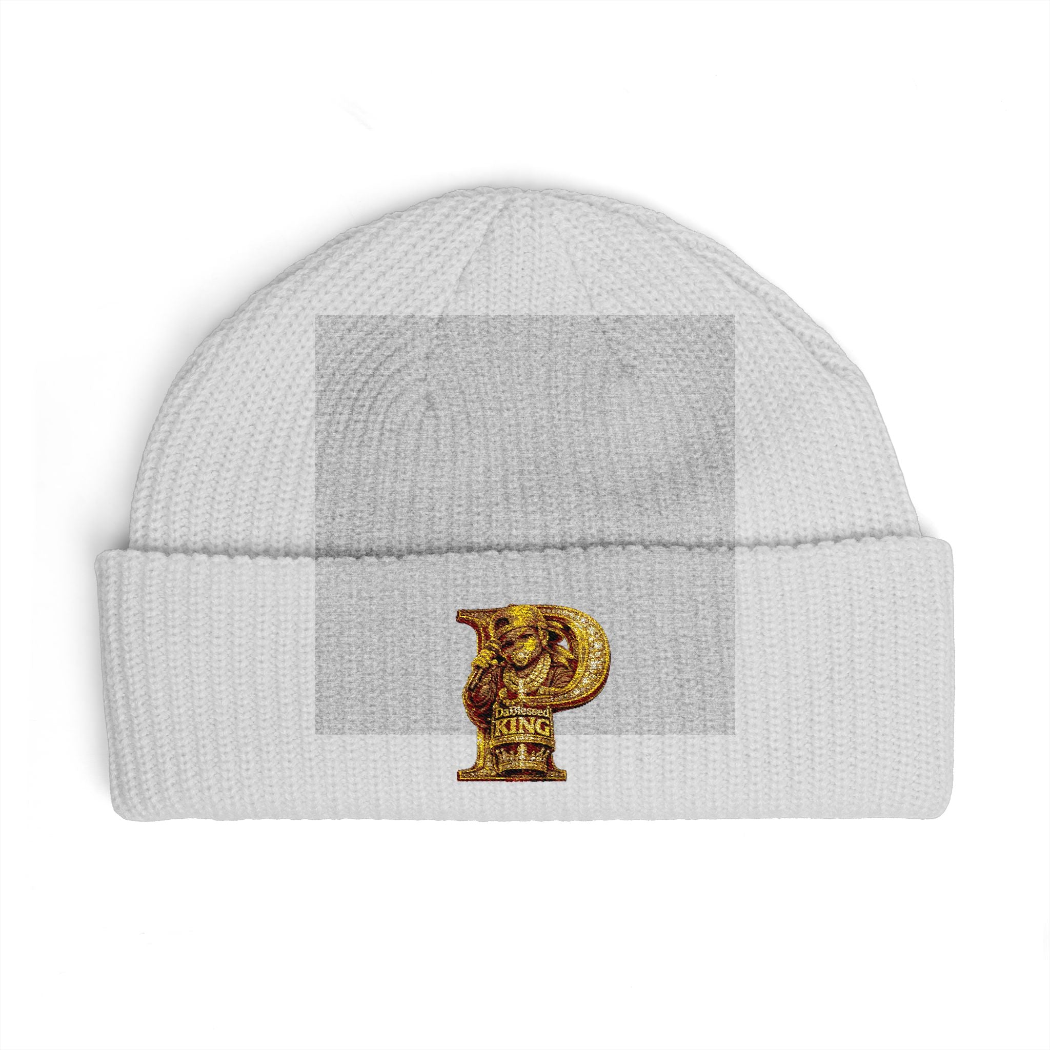 Embroidered Gold 'P' Cuff Beanie — Stylish Initial Knit Hat