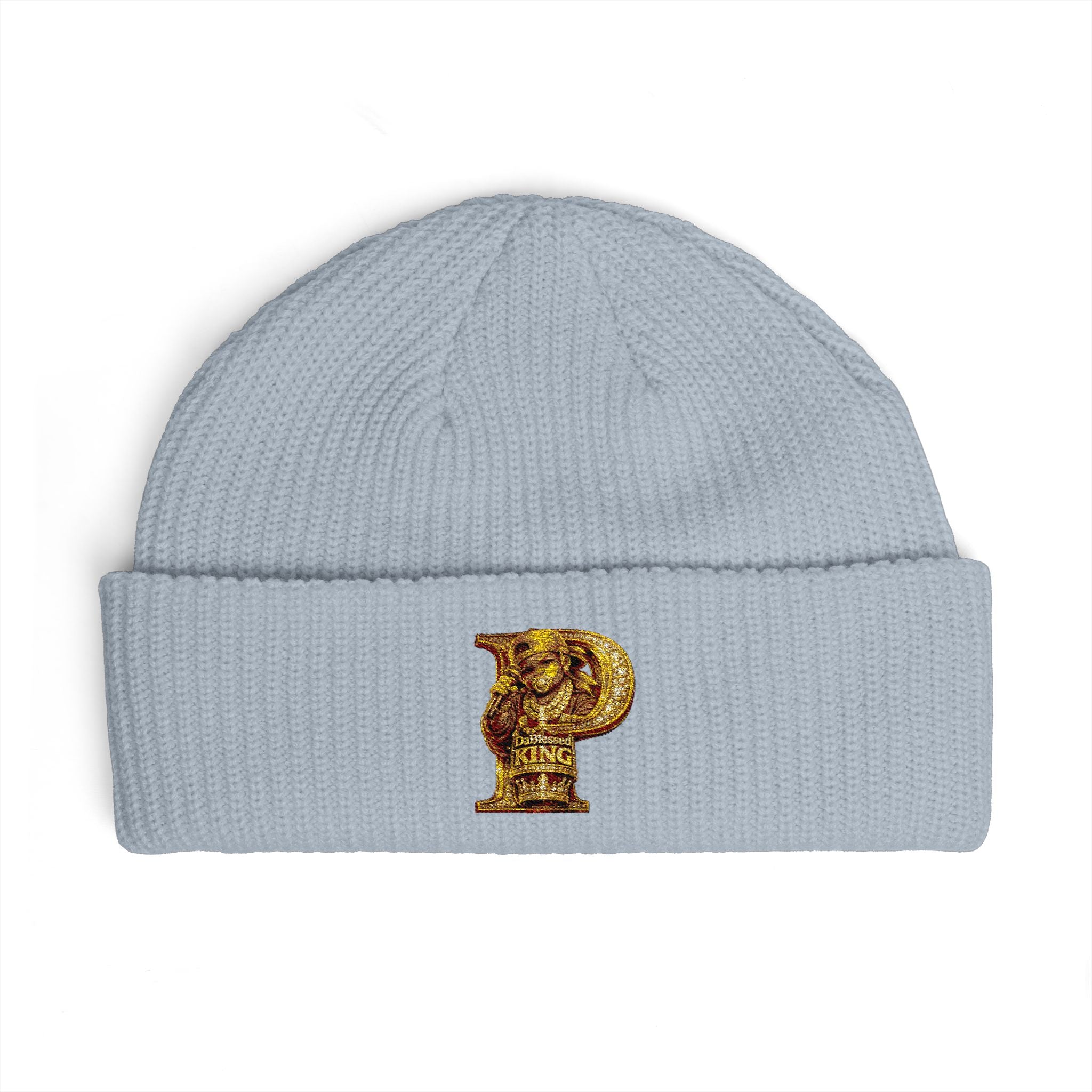 Embroidered Gold 'P' Cuff Beanie — Stylish Initial Knit Hat
