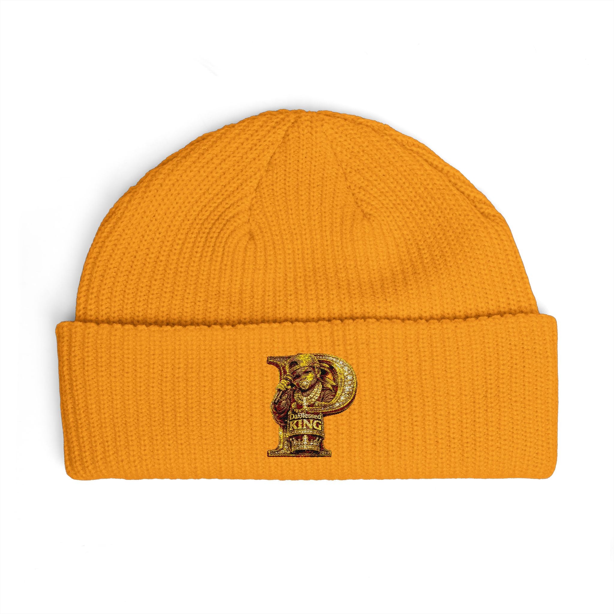Embroidered Gold 'P' Cuff Beanie — Stylish Initial Knit Hat