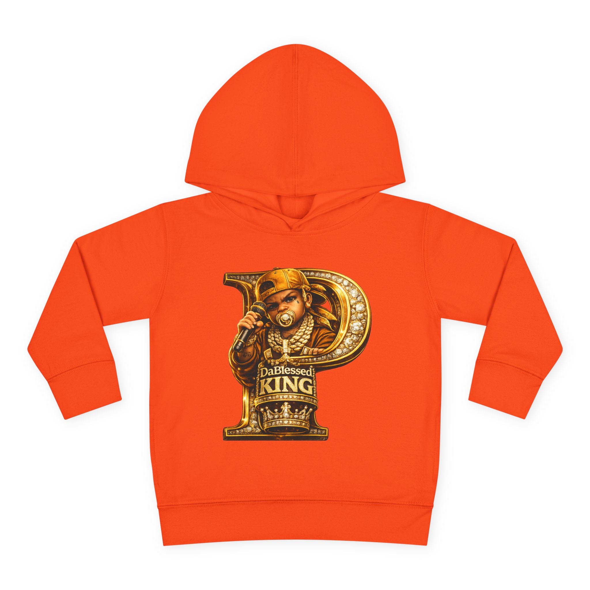Toddler Hoodie — "Dablessed King" Gold Rapper Bear Graphic