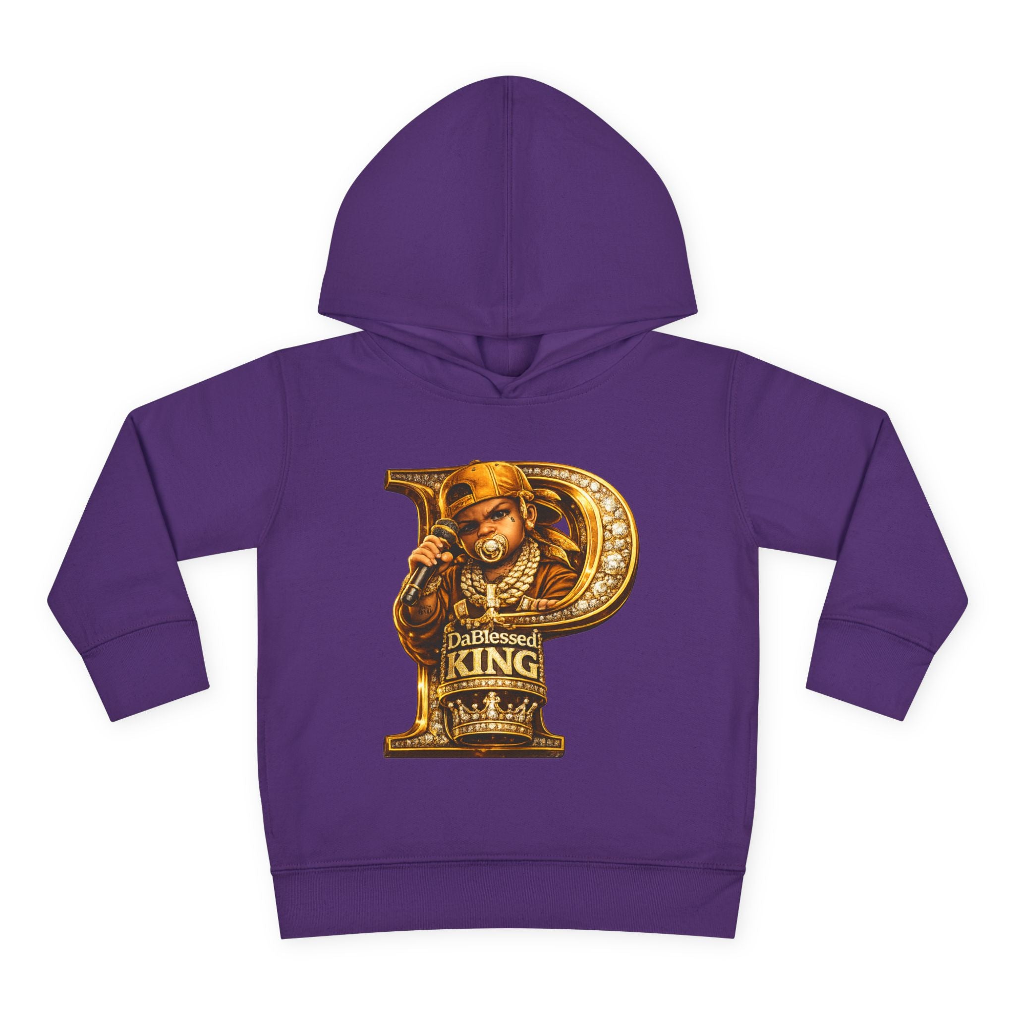 Toddler Hoodie — "Dablessed King" Gold Rapper Bear Graphic