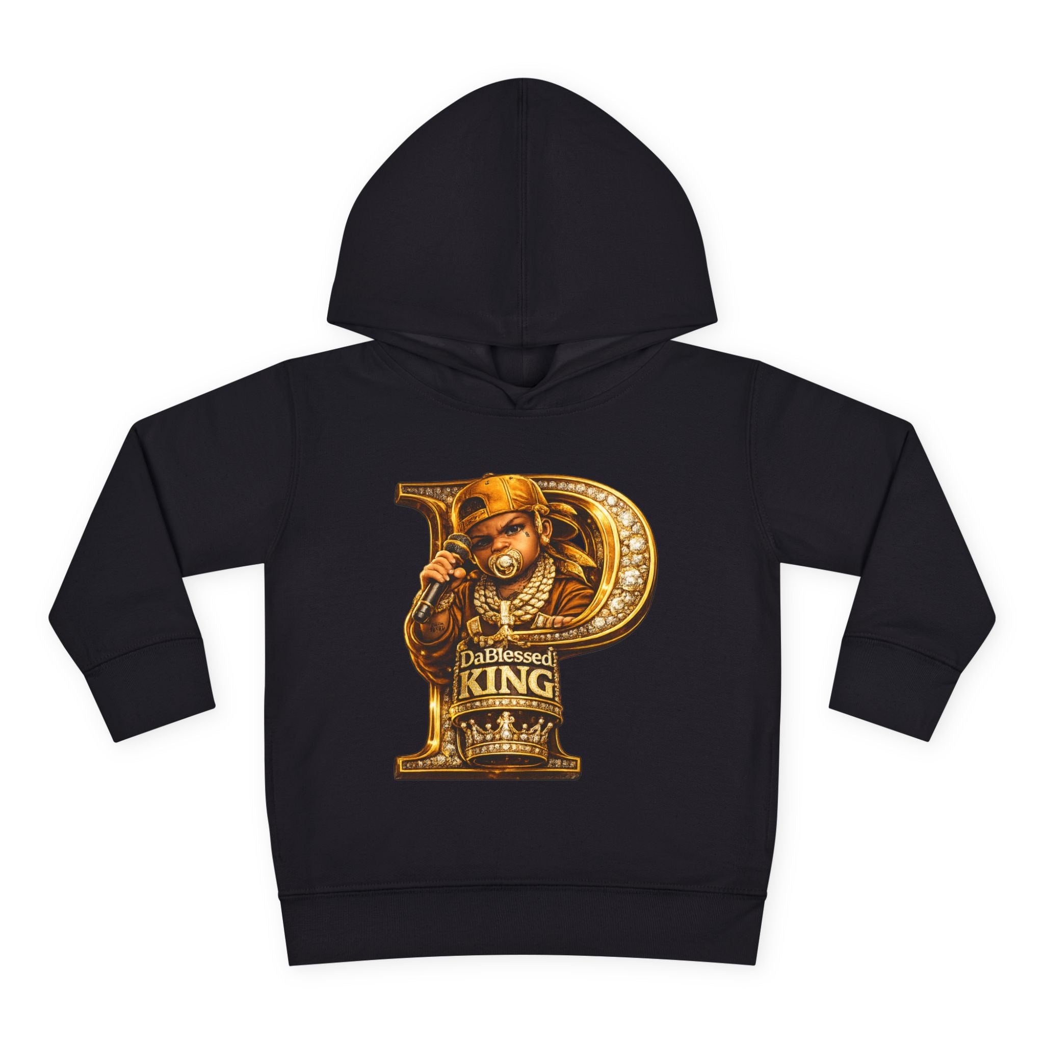 Toddler Hoodie — "Dablessed King" Gold Rapper Bear Graphic