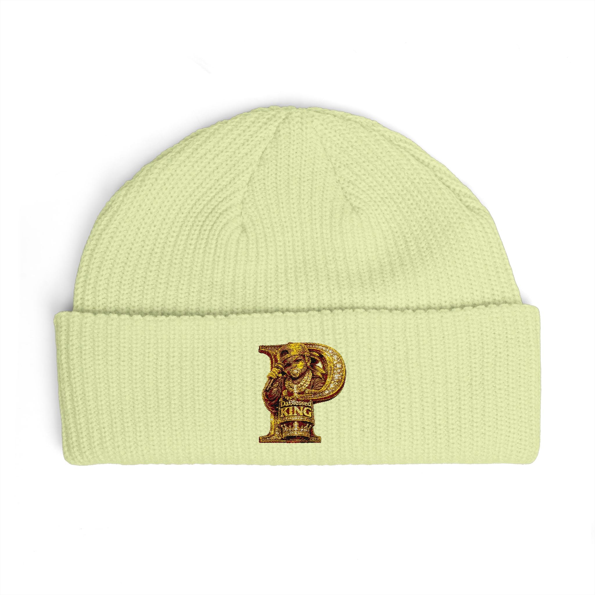 Embroidered Gold 'P' Cuff Beanie — Stylish Initial Knit Hat