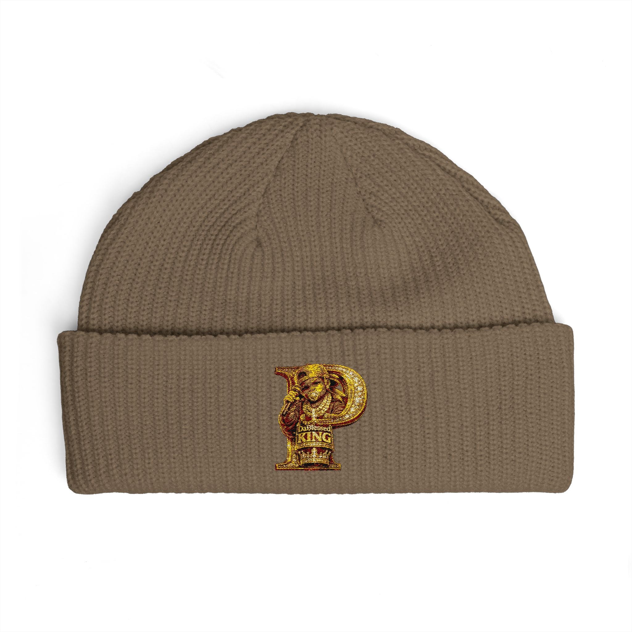 Embroidered Gold 'P' Cuff Beanie — Stylish Initial Knit Hat