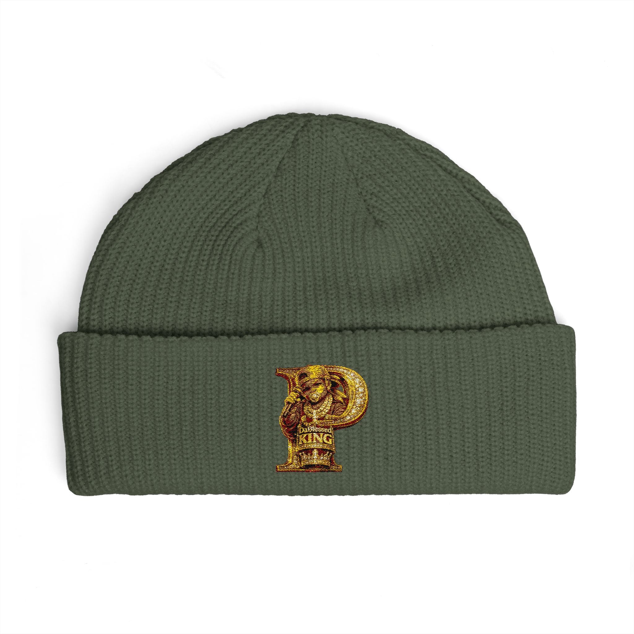 Embroidered Gold 'P' Cuff Beanie — Stylish Initial Knit Hat