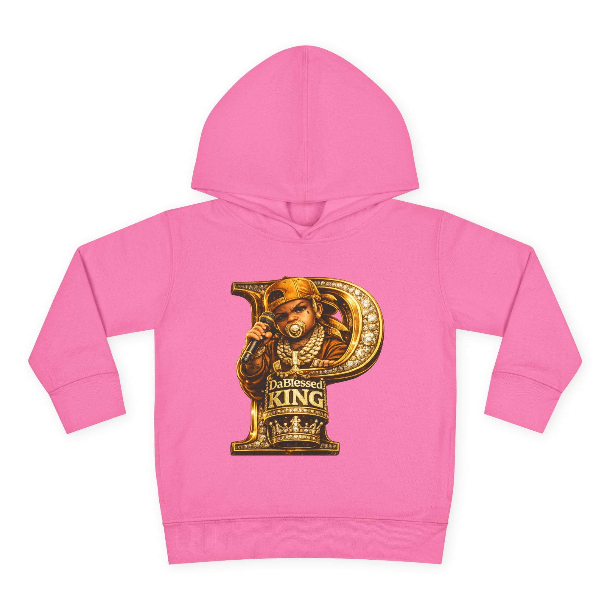 Toddler Hoodie — "Dablessed King" Gold Rapper Bear Graphic