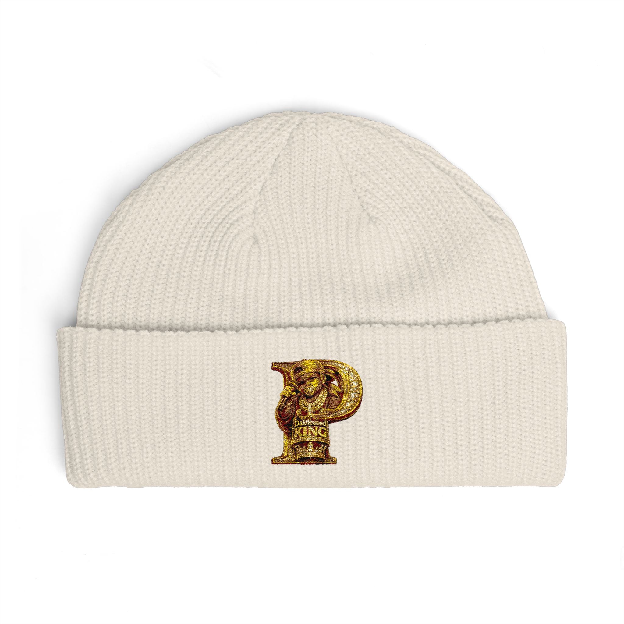 Embroidered Gold 'P' Cuff Beanie — Stylish Initial Knit Hat