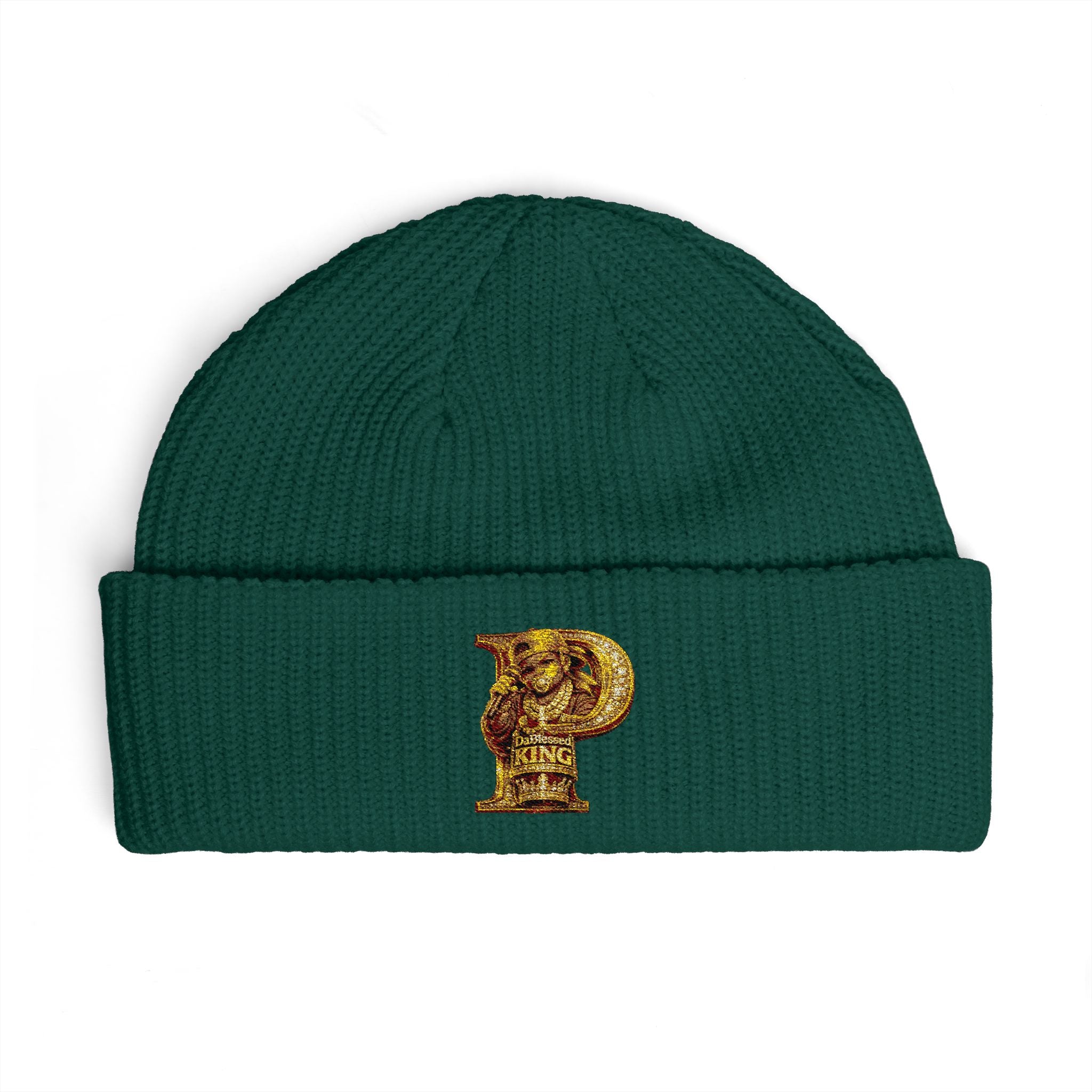 Embroidered Gold 'P' Cuff Beanie — Stylish Initial Knit Hat