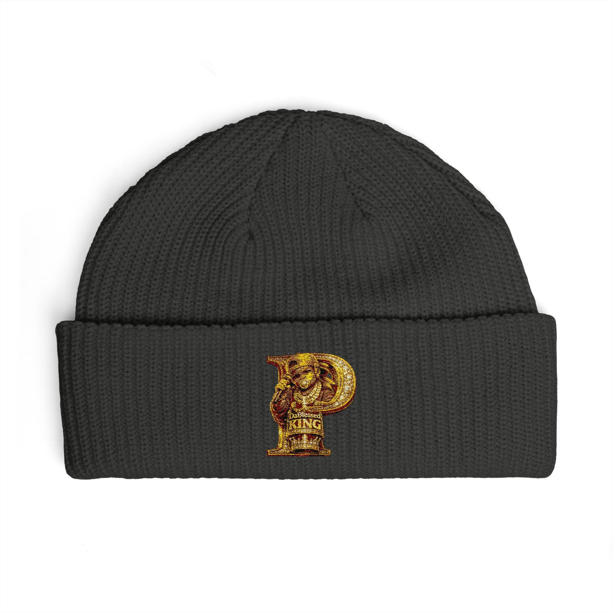 Embroidered Gold 'P' Cuff Beanie — Stylish Initial Knit Hat