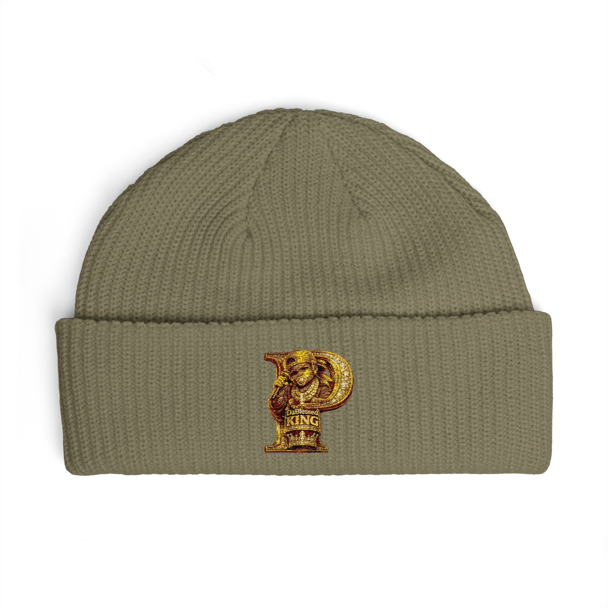 Embroidered Gold 'P' Cuff Beanie — Stylish Initial Knit Hat