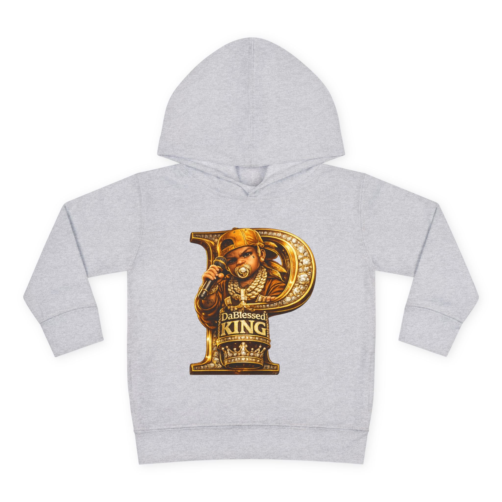 Toddler Hoodie — "Dablessed King" Gold Rapper Bear Graphic