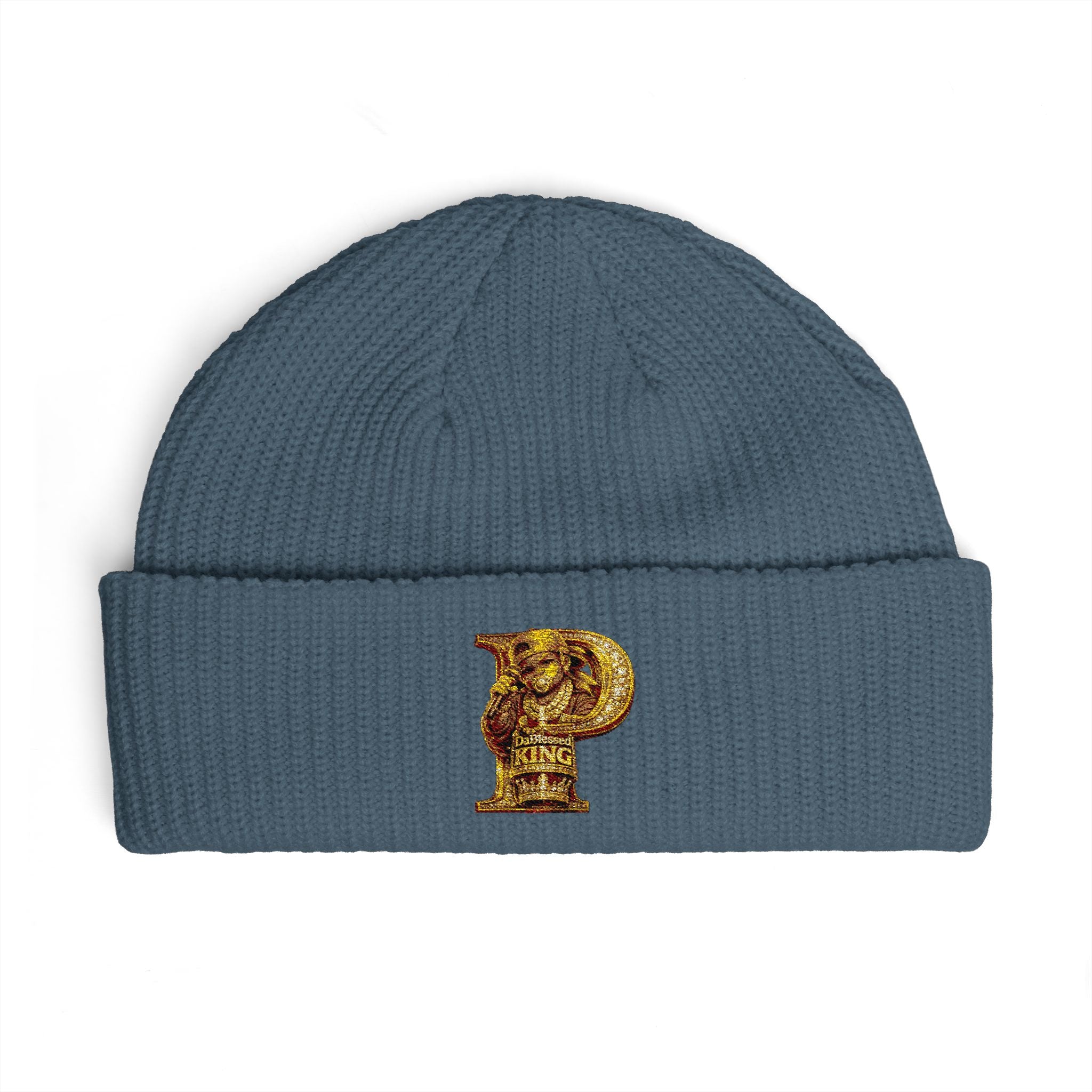Embroidered Gold 'P' Cuff Beanie — Stylish Initial Knit Hat