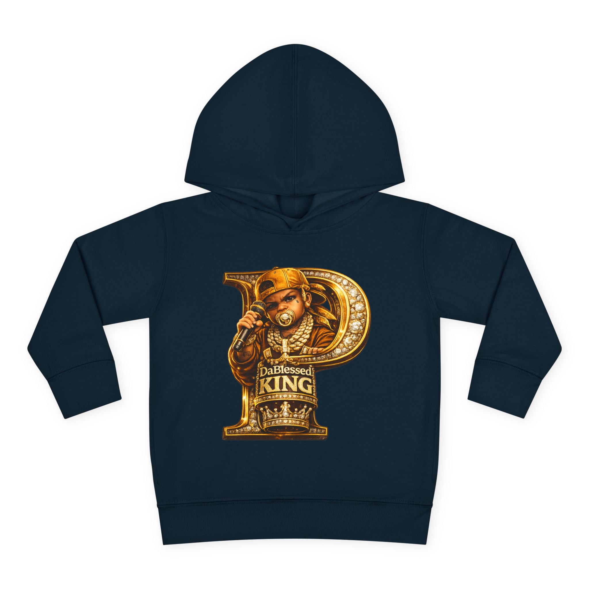 Toddler Hoodie — "Dablessed King" Gold Rapper Bear Graphic