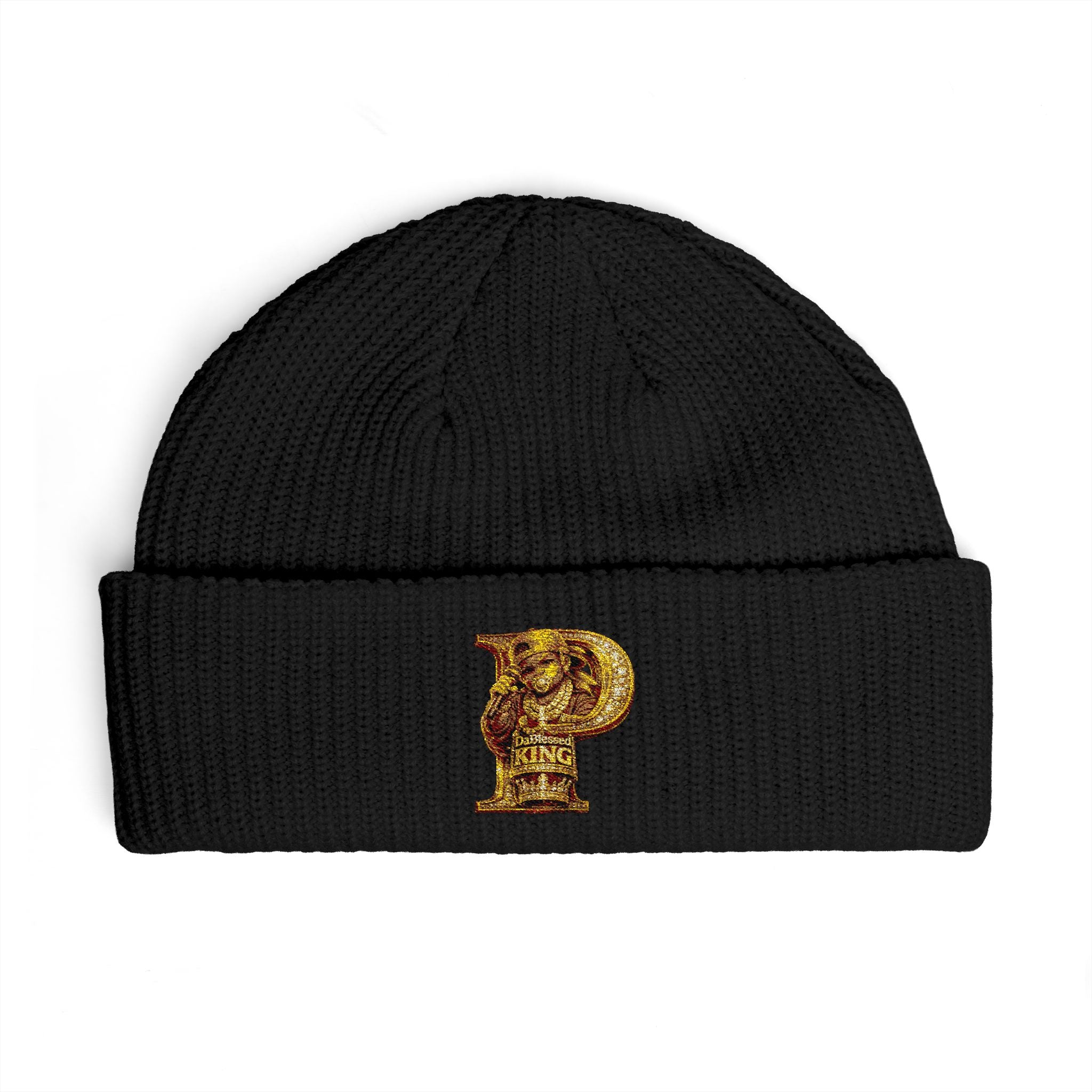 Embroidered Gold 'P' Cuff Beanie — Stylish Initial Knit Hat